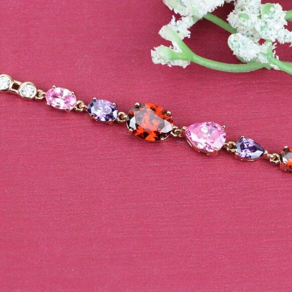 "Colorful Gemstone Rose Gold Bracelet with Sparkle Chain, XPBL0812 - Picture 12 of 12